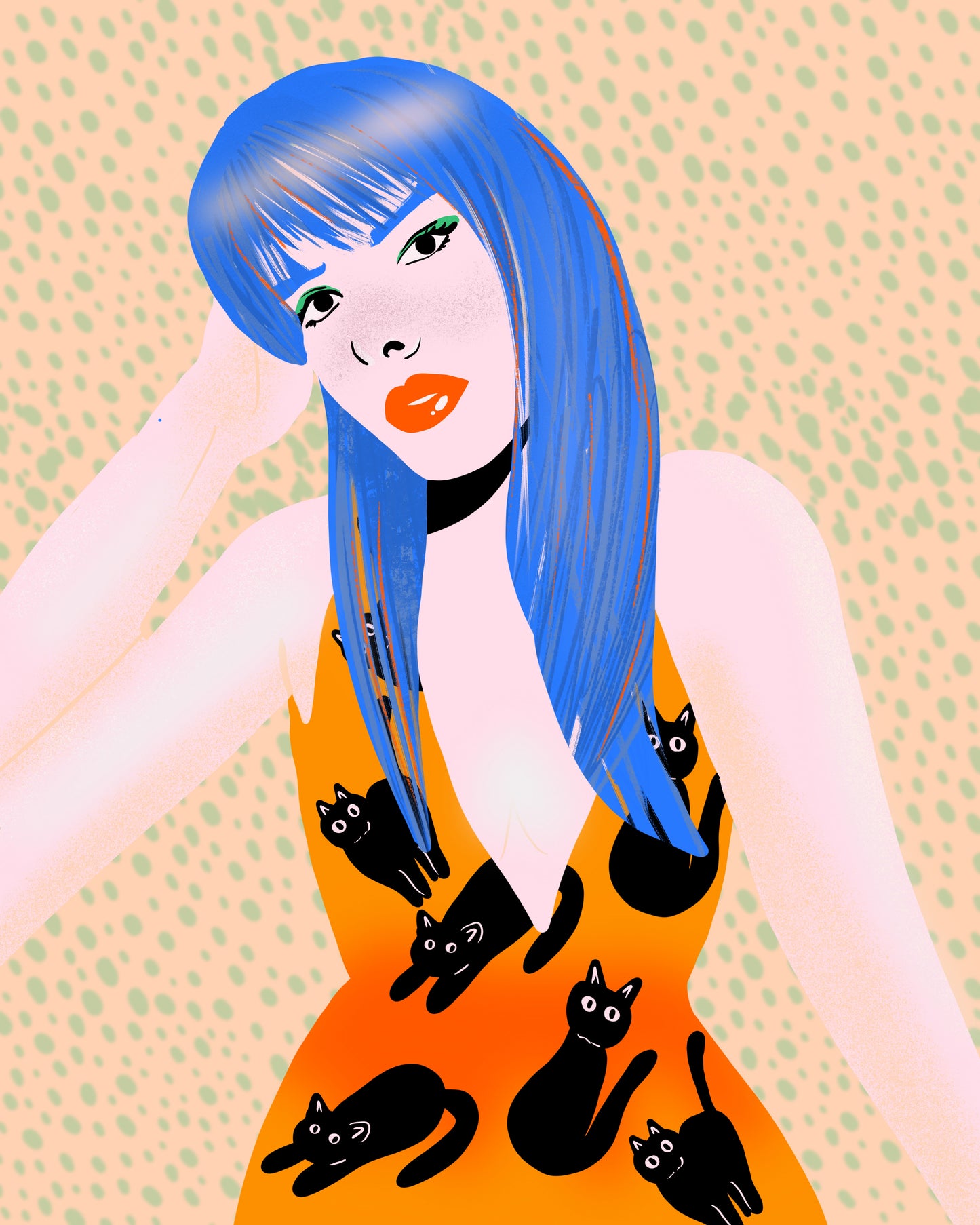 Girl in Cat Dress Print