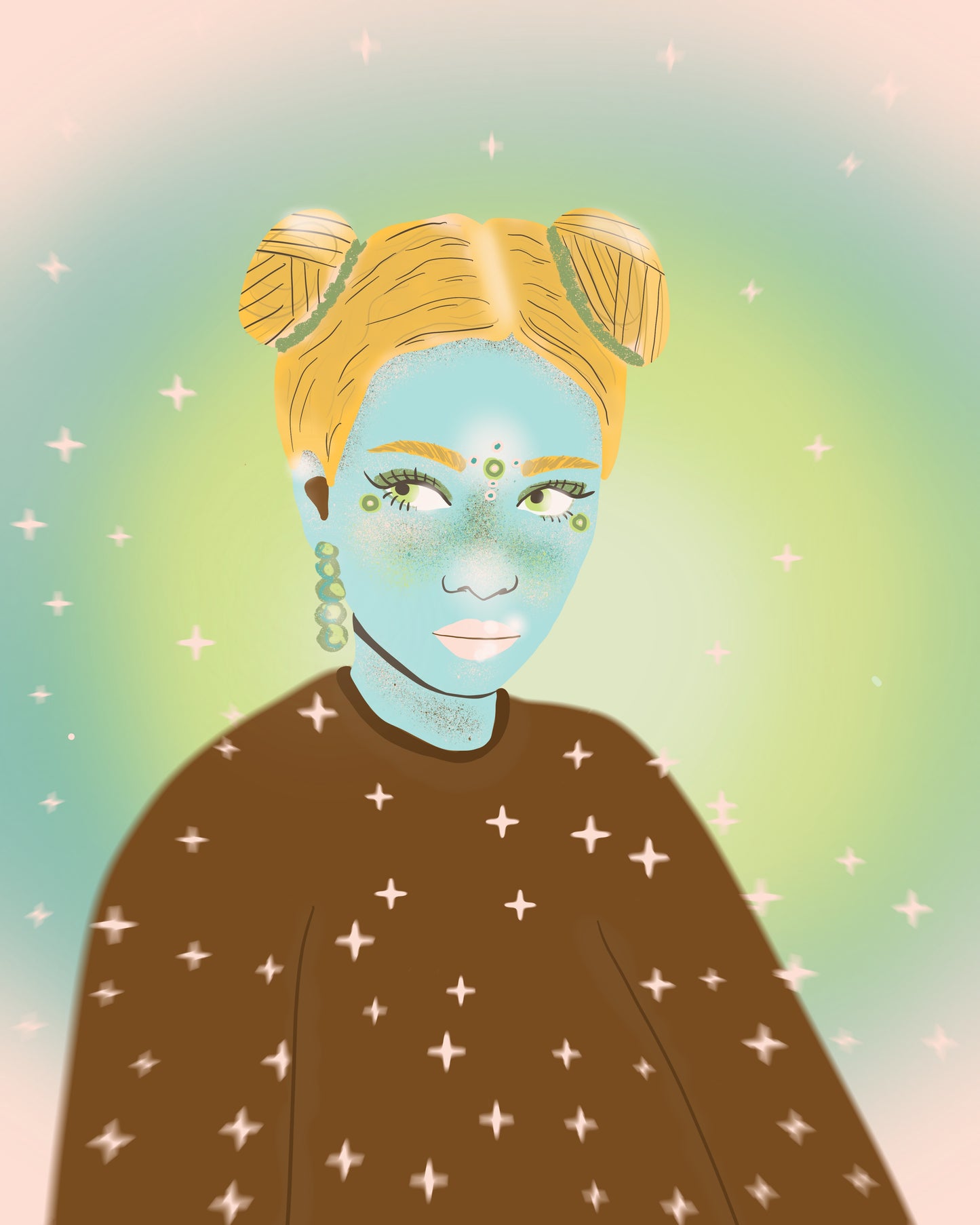 Girl with Space Buns Print