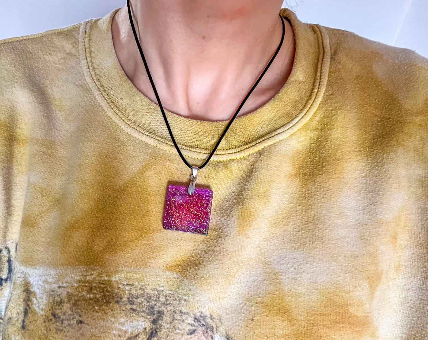 Square Purple Sparkly Necklace