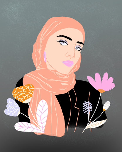 Girl in Headscarf Print