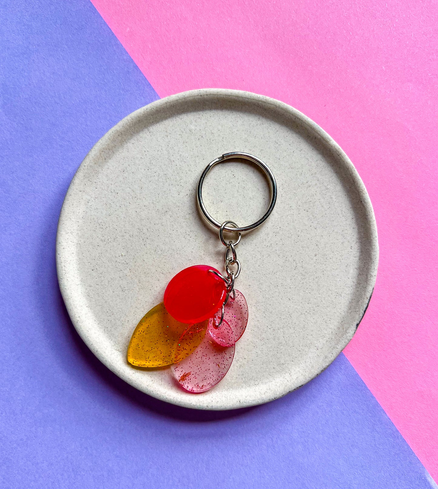 Organic Red Yellow Pink Sparkly Keychain