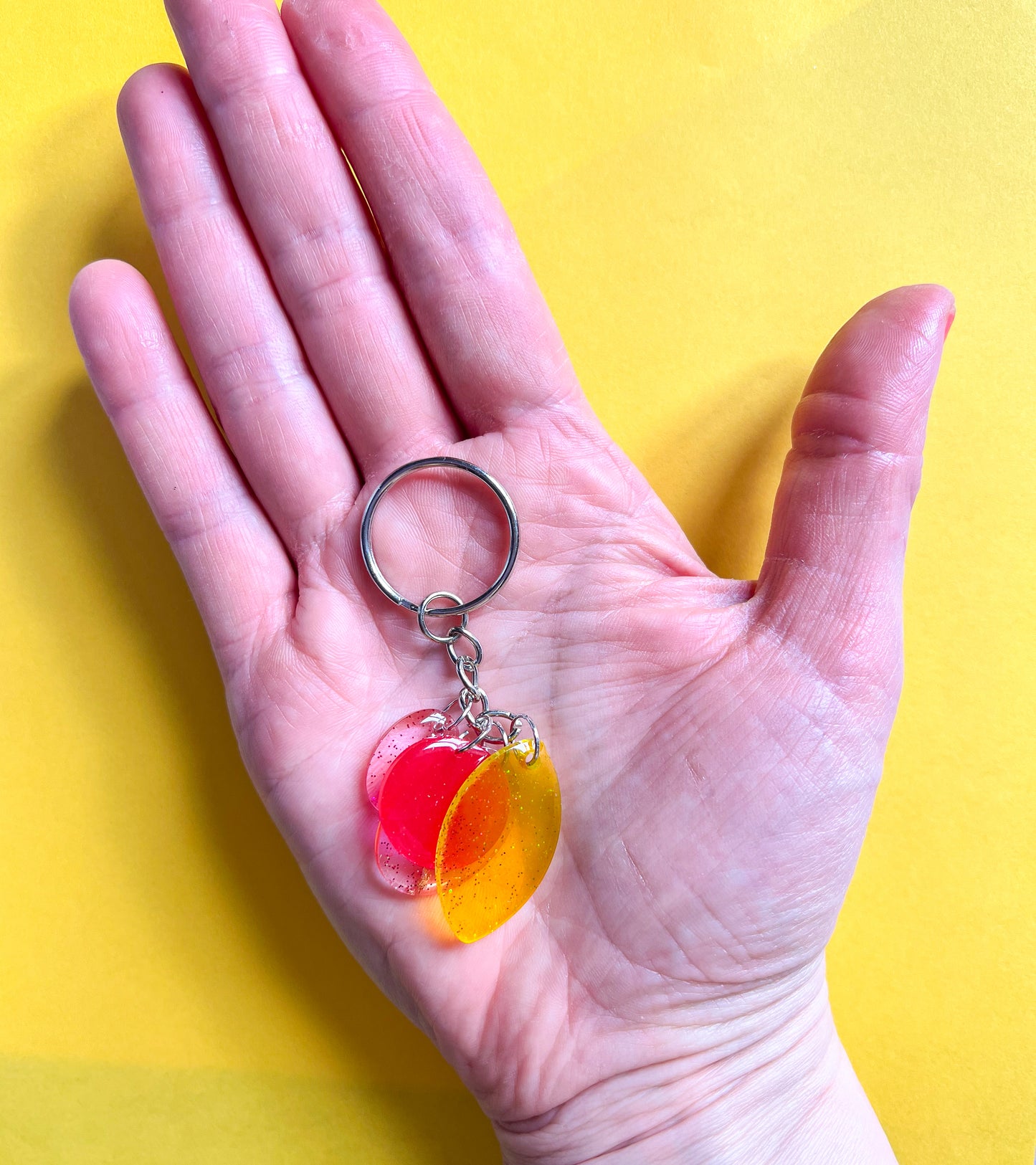 Organic Red Yellow Pink Sparkly Keychain