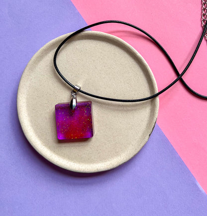 Square Purple Sparkly Necklace