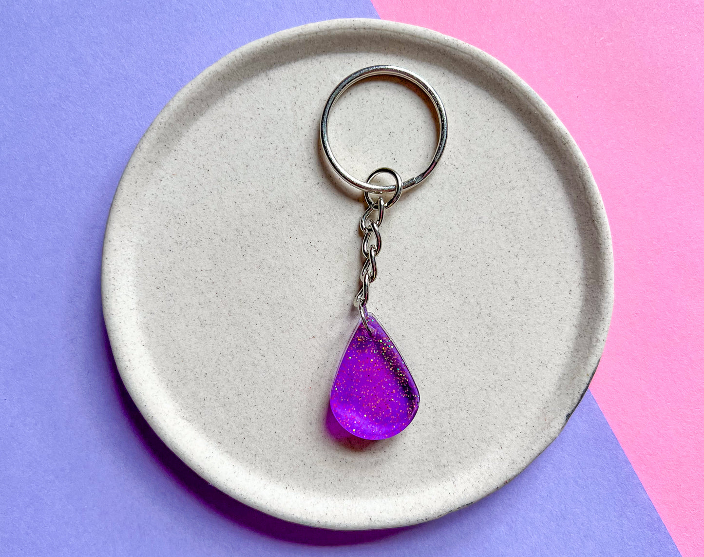 Teardrop Purple Sparkly Keychain