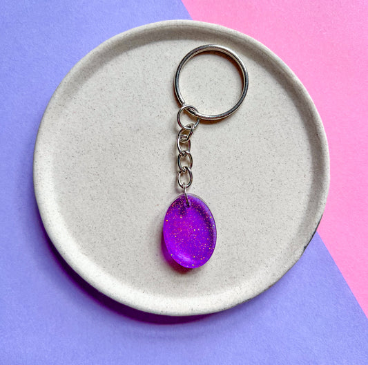 Oval Purple Sparkly Keychain