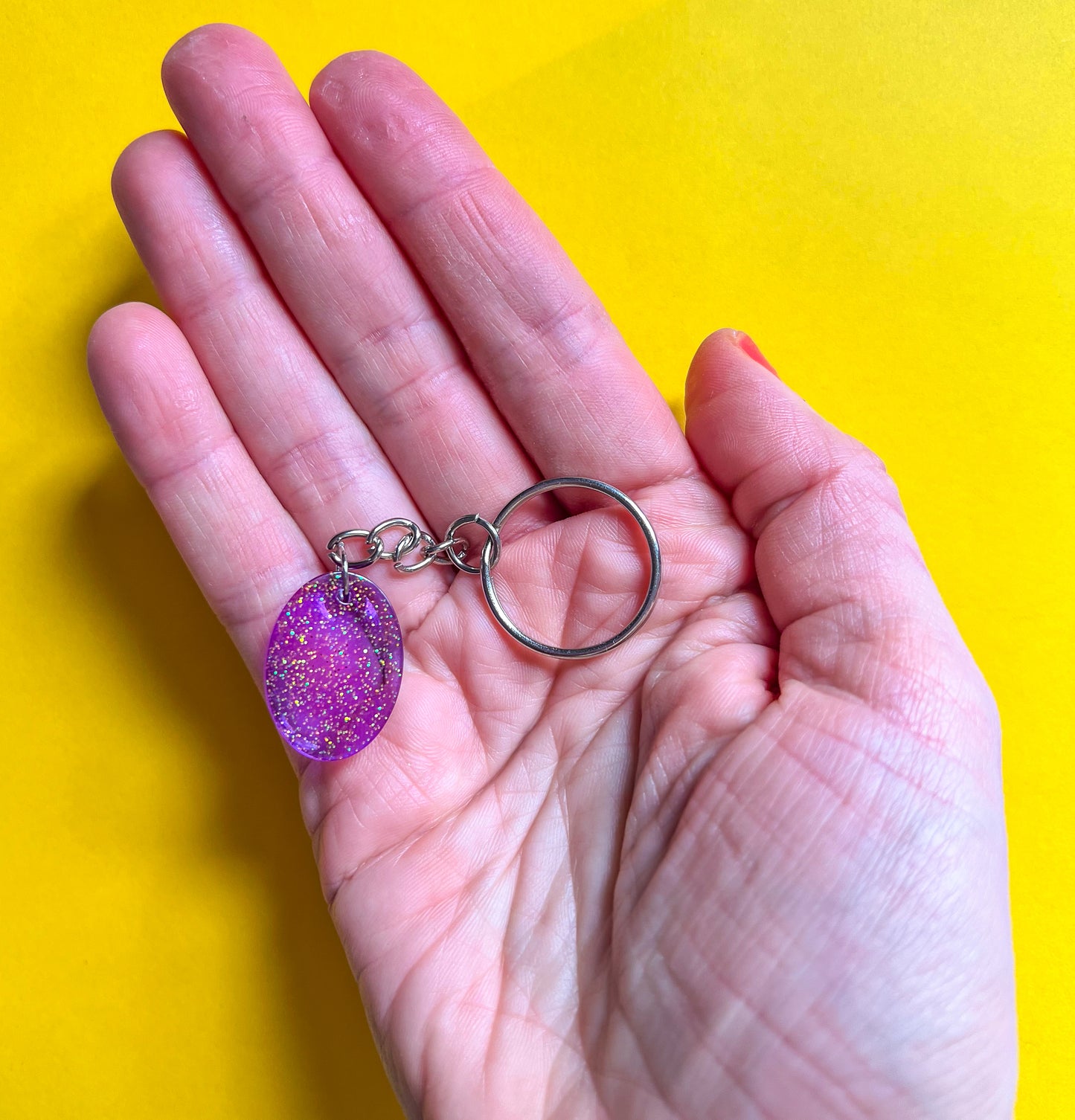 Oval Purple Sparkly Keychain