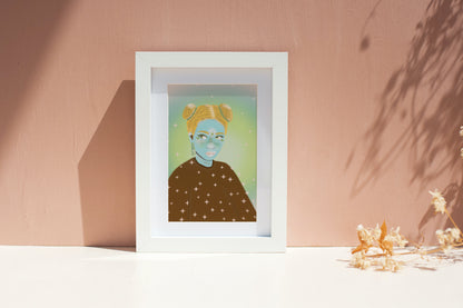 Girl with Space Buns Print