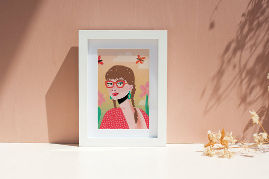 Girl with Red Glasses Print