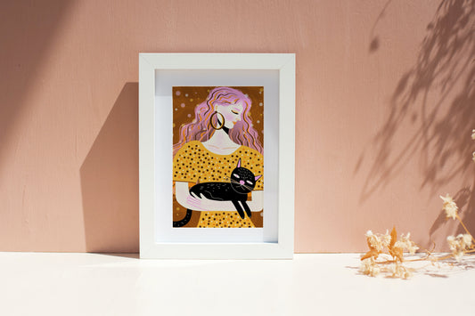 Girl with Black Cat Print