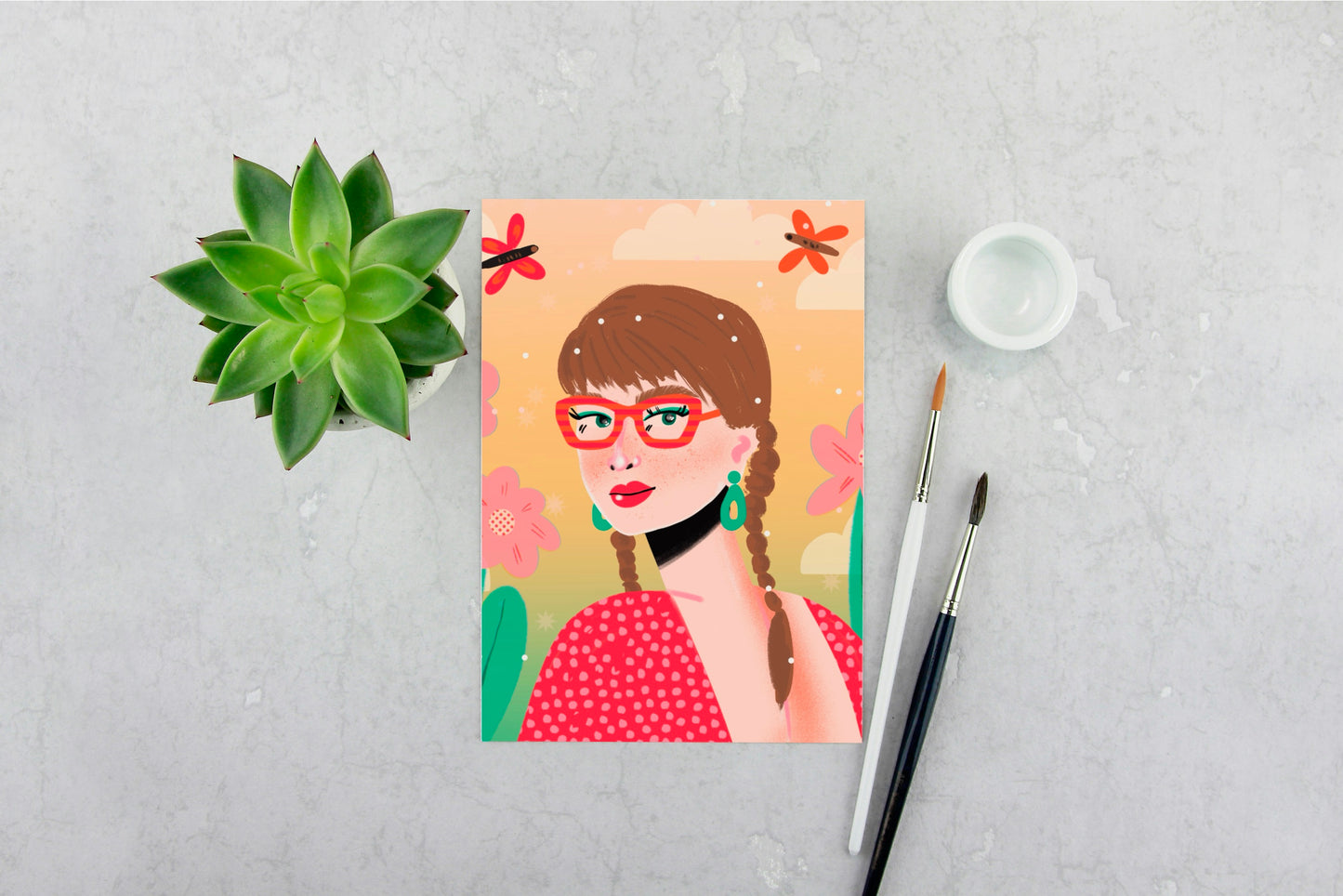 Girl with Red Glasses Print