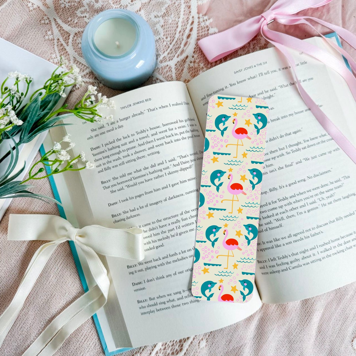 Flamingo  Dolphin Pattern Bookmark