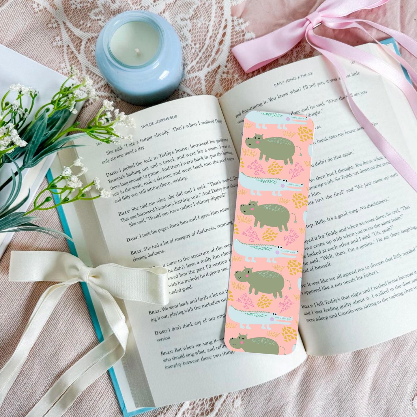 Hippo Crocodile Pattern Bookmark