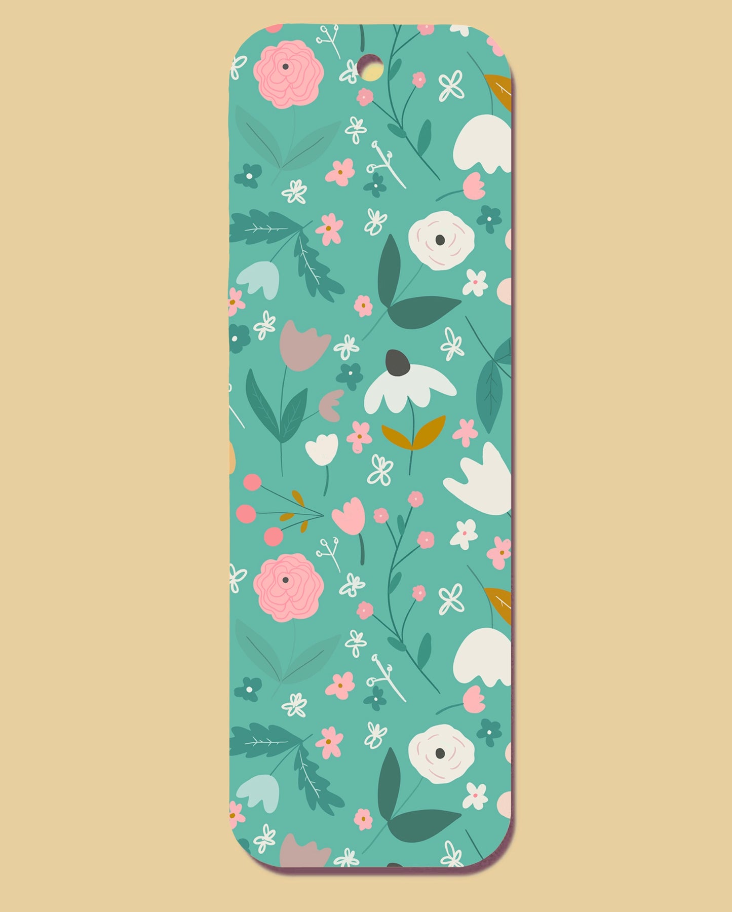 Flower Pattern Green Pink White Bookmark