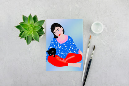 Girl with a Kitten Print